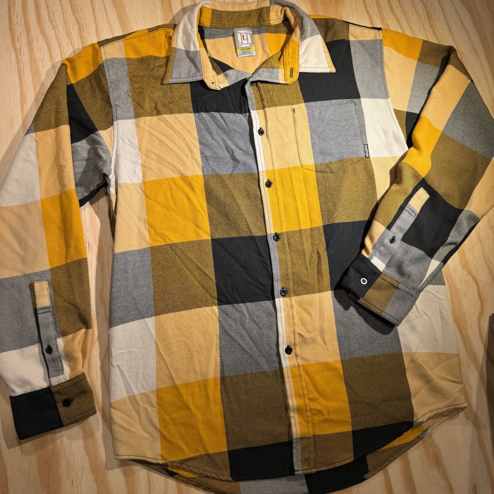 Burton Men's Dryride Plaid Flannel Long Sleeve Button Up Shirt Yellow Size L